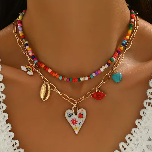 Collar Corazón Vintage - 2 Capas
